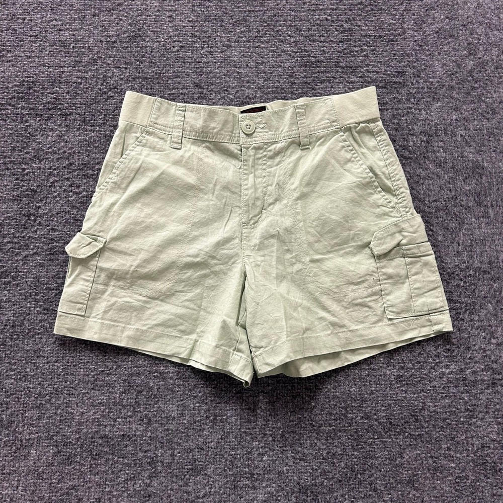 Lee Cargo Shorts Womens Size 6 Green Stretch Cotton Mid Rise Utility Pockets